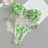 Women's Swimwear 2-piece Mini Strapless Bikini Set 2024 Summer Tie Dye Print Swimsuit Bandeau Backless Low Waist Thong Bathing Suit