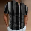 Mens Zipper Polo Shirt Stripe Print High Quality Herrkläder Daglig gata Kort ärm Löst överdimensionerad skjorta och blusar 240304