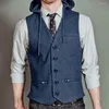 Gilets à capuche pour hommes, costume à simple boutonnage, gilet sans manches en Satin avec poche, costumes décontractés, vêtements Blazer