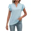 Women's T Shirts Casual V-Neck Solid Color Ruffle Sleeve Loose Top Cropped Y2k Tops Cute Tank Luxury Clothes Women