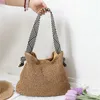 Chic Shoulder Bags Navy Straw Woven Designer Handbags Tote Bag Manual One Shoulder Womens Versatile Holiday Beach Bag 240311