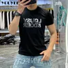 Men's T-Shirts Mens trend T-shirt with letter printing ultra-thin round neck youth mens T-shirt 2023 summer fashion lapel blue top J240316