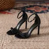 Damessandalen modieuze zwarte één-lijn riem zomer damesschoenen met hoge hakken slanke hak open teen sexy sandalen