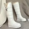 Stiefel Russland Winter Warm Wärme pelzige Stiefel wasserdichte runde Zehenplattform Knie hohe Frauenfell gefütterte Wohnungen Schneestiefel