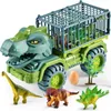Diecast modelo carros crianças tiranossauro carro brinquedos dinossauros transporte carro transportador caminhão brinquedo puxar para trás veículo brinquedos para meninos presente de natal l2403