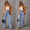 New Comfortable Casual Loose Spliced Wide Legged Womens Jeans