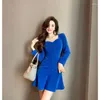 Casual Dresses Gagarich Women Autumn Winter 2024 Retro Temperament Square Neck Velvet Elegant Solid Slim Fishtail Lady Midi Vestidos