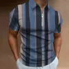 Mens Zipper Polo Shirt Stripe Print High Quality Herrkläder Daglig gata Kort ärm Löst överdimensionerad skjorta och blusar 240304