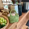Hot Leather Goods Korean Edition Simple and Casual Handmade Checker Knitted Handheld One Shoulder Crossbody Bucket Small Bag Womens