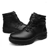 Boots Non-Slip Mens Genuine Leather Lace-up Men High Top Shoes Fashion Motocross Outdoor Male Ankle