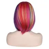 WIGS QQXCAIW Женщины короткие прямые радужные парики косплей с париками с теплостойкими для вечеринки с бонами