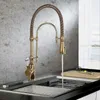 Küchenarmaturen Gold Messing Wasserhahn Einhandgriff Dual-Mode Pull-Down-Sprayer Waschbecken mit Porzellan
