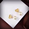 Pendientes de tuerca con forma de corazón, colgante de perlas, dulce, delicado, sencillo, encantador, joyería de fiesta para mujer