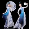 Bühnenkleidung Traditionelle chinesische Vintage Hanfu Blumendruck Qipao Kleid Hosen Set Alte Volkstanzkostüm Leistung