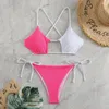 Mulheres Swimwear Contraste Cor Sexy Lace-up Bikini Set para Mulheres Push Up Verão Beachwear Sling Bra Quick