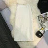 Skirts Women's Autumn Winter High Waist Long Split A-Line Fragrant Sparkling Skirt White Black Quality