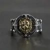 Solid 925 Sterling Silver Mens Lion Ring Retro Punk Retro Locomotive Ring Mens Leaf Male Jewelry 240313
