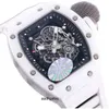 Richa Milles All White Ceramic Mens Automatic Mechanical Watch Personality Hollowed Out Fashion Wine Barrel Tape Luminous Tide