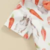 Kledingsets Baby Jongens Paasoutfits Heren S Pak 2-delige shorts Set Trainingspak Wortel Konijn Print Strikje Korte mouw Knoop