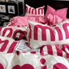 Koreansk stil rosa brev sängkläder set platt lakan kudde tvilling full drottning storlek linne kvinnor flickor täcke täcker ingen fyllning 240312