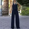 Pantalones de dos piezas para mujer Trajes de oficina elegantes sin mangas Chaleco con botones con cuello en V profundo sexy y traje de pantalón largo Pierna ancha informal Sólido suelto