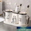 Top Fashion Witte Keramische Tandenborstel Cup Paar Vergulde Mondwater Cups Opbergrek Badkamer Eenvoudige Waskop Borstelen Cups Cover