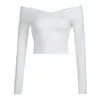 女性のTシャツ韓国のファッションホワイト女性Tシャツオフショルダートップクロスクロスコケット服秋のティースーツタイト