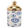 Candle Holders Aromatherapy Jar Lid Evil Eye Ceramic Makecup Cotton Swab Holder Empty Jars Home Fireplace Kitchen