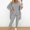 Survêtements pour femmes nouveau pyjama élastique ensemble de sport haut court + pantalon Long + manteau 3 pièces costume doux Homewear pyjamas S-3XL 24318