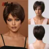 Perruques Wig Natural Brown Synthetic Hair Wig with Bangs Brot Short Pixie Cut Wigs For Women Afro Daily Cosplay Resistant Female Feme