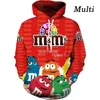 Designer Mens Hoodies Chocolate Beans 3D Tryckta män/kvinnor Autumn Clothing Harajuku Hip Hop Style Kids Sweatshirt Men Coat