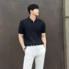 Camisa polo versão coreana na moda gola polo camiseta masculina de manga curta leve estilo maduro rufião bonito cor sólida versátil blusa de malha