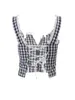 Dames Tanktop Dames Geruite print Kanten rand Cami Mouwloze tanktop Zomer Casual Button Down Bandage Open rug Bustier Crop Tops