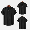 Homens camisetas Mens Fitted Button Down Moda Camisa de Verão Manga Curta Cor Sólida Estilo Simples Lapela Algodão