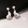 Stud Earrings Sweet Romantic Pink Crystal Heart For Women Enamel Flower Rhinestone Animal Girls Couple Gift Jewelry