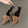 Dress Shoes Stiletto Heel Sandals Women Pumps Pointed Toe Metal Belt Elegant Office Summer Designer Slingback Heeled Female