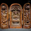 Dekorative Figuren Retro japanischer Netsuke alter Buchsbaum geschnitzt dreioffene Nische für Buddha-Statue