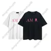 Tik Tok Influencer Mesmo Designer Marca Puro Algodão Rosa Carta Impressão Algodão Tripulação Pescoço Solto Manga Curta T-shirt Amantes de Homens e Mulheres