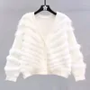 Maglieria da donna Autunno Manica lunga Lavorata a maglia Cardigan bianco Caldo maglione con scollo a V Inverno Vintage Fluffy Visone Cashmere Cappotto da donna Top