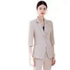 Pantalon de deux pièces pour femmes Été Femmes Mode Pantalon Costume Formel Business Work Wear Bouton unique Blazer et pantalon Dames Femme Demi-manche