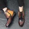 Toe HBP icke-varumärke skarvning Cap Oxfords High Top Brogue Dress Shoes Classic Dåliga män läderskor