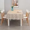 Toalha de mesa oval 200cm linho rústico flor impressa com renda fazenda elipse capa lazer jantar simples