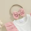 Vestidos de niña BeQeuewll, trajes de 2 piezas para niñas, colores contrastantes, vestido mameluco de manga larga de pana acanalada y lindo conjunto de diadema