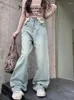Damesjeans Slergiri Street chic Vintage manchetten Baggy voor dames 2024 Amerikaanse mode Y2K hoge taille losse casual wijde pijpen broek