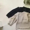 6914 conjunto de roupas de bebê outono coreia waffle meninas terno manga comprida camiseta ondulada bainha sino bottoms duas peças 240314