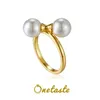 Cluster-Ringe, 925er-Sterlingsilber, vergoldet, mit doppelten Perlen, Damenring, schlicht, elegant, High-End-Zeigefinger, Muschelperle, vielseitig