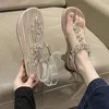 Sandales cristal femmes appartements Clip Tos décontracté confortable chaussures marche pantoufles 2024 été mode robe tongs Mujer diapositives