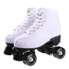 Boots White Leather Woman Roller Skates 4Wheel Black Flash Double Skating Shoes Flash Patines De 4 Ruedas Outdoor Sneakers