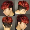 Perucas sintéticas BeiSDWig Corte de cabelo preto curto sintético com franja natural vermelho e preto 2 tons perucas de cabelo para mulheres pretas/brancas penteados ondulados 240329