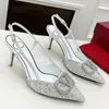 heels shoes woman designer sandale foam runners rhinestone Slim high heels Ball wedding party Ladies elegant and fashionable sandals 7cm